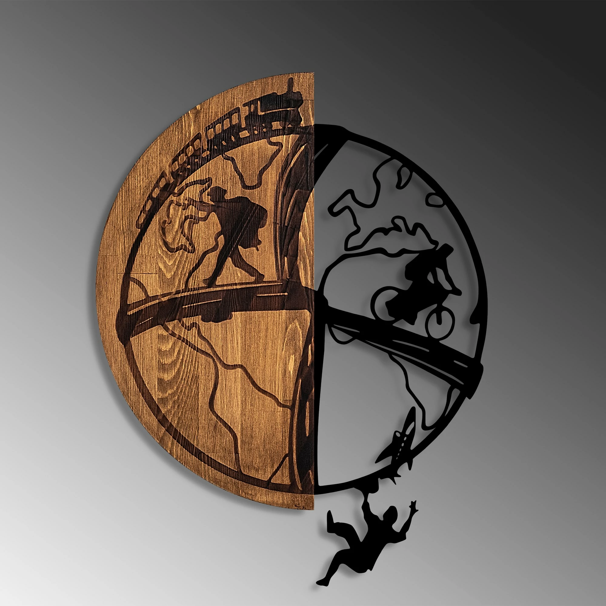 Aksesor dekorativ prej druri për mur, Wallity, Globetrotting, ngjyrë arre dhe e zezë, 50x66cm