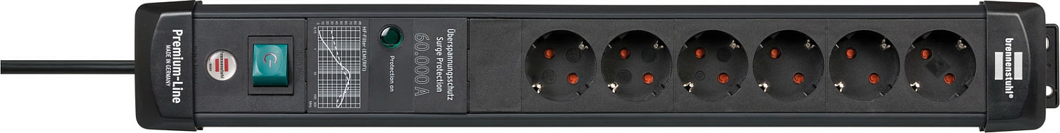 Zgjatues rryme Brennenstuhl Premium-Line ÜSS, 6 priza, 3m kabllo, me switch, i zi