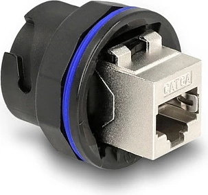 Kupler i integrum RJ45 DeLOCK Cat.6A, femër-femër, S/UTP, i zi/metalike