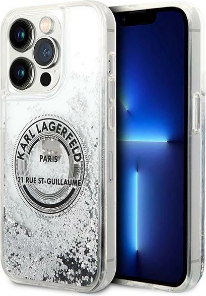 Mbështjellës Karl Lagerfeld Liquid Glitter RSG për iPhone 14 Pro Max 6.7", argjendtë