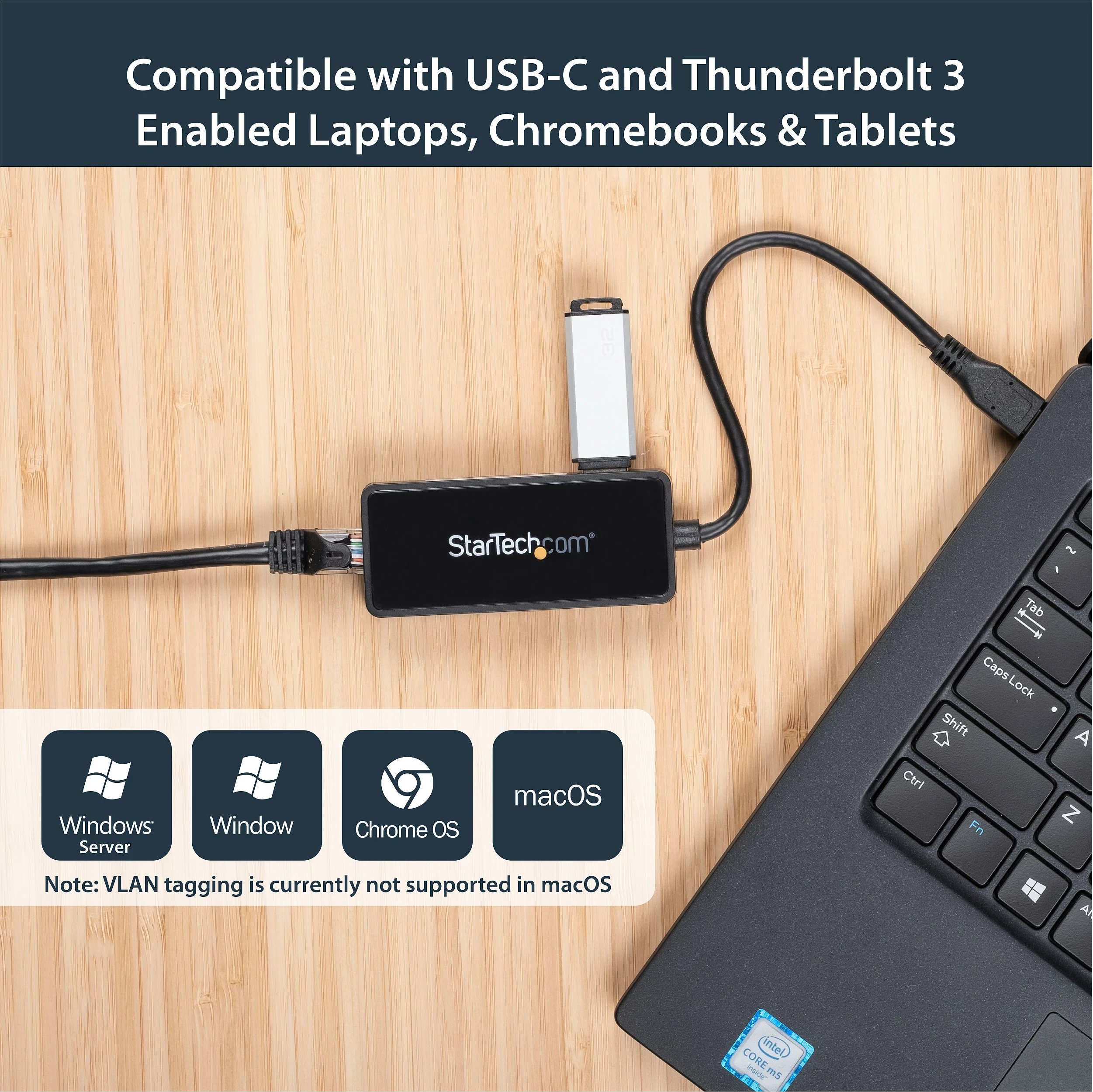 Adapter rrjeti USB-C StarTech, Gigabit RJ-45, me port USB-A, USB 3.1 Gen 1, i zi