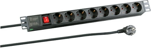 Shirit prizash rack 19" EFB Elektronik 1U, 8x CEE 7/3, me ndërprerës, kabllo 2 m, i zi
