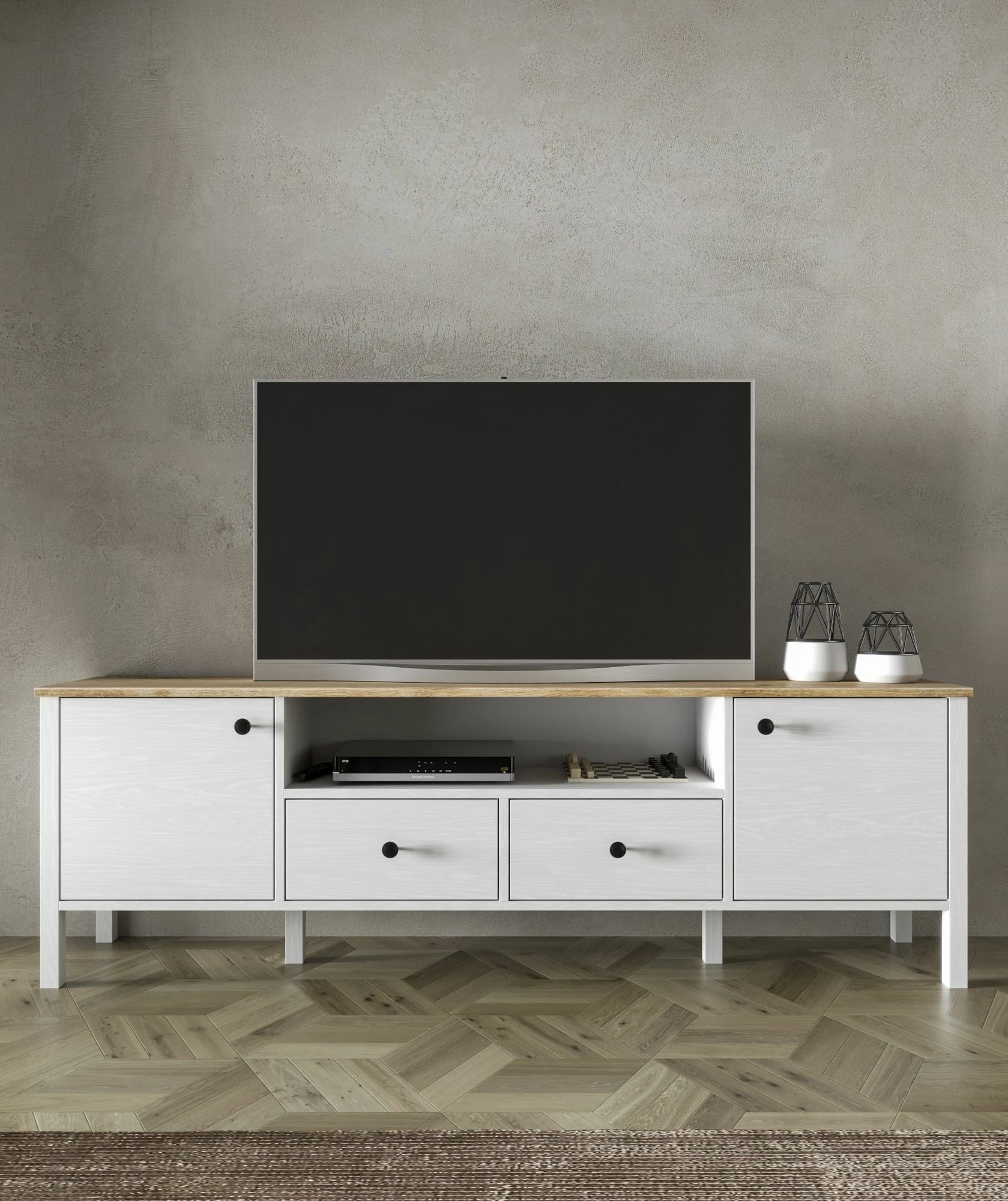 Komodë TV Hanah Home, FRN-20056, ngjyrë druri dhe e bardhë, 180x58x35cm