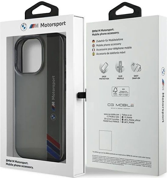 Mbështjellës BMW Motorsport IML Vertical Stripe për iPhone 16 Pro, Gri