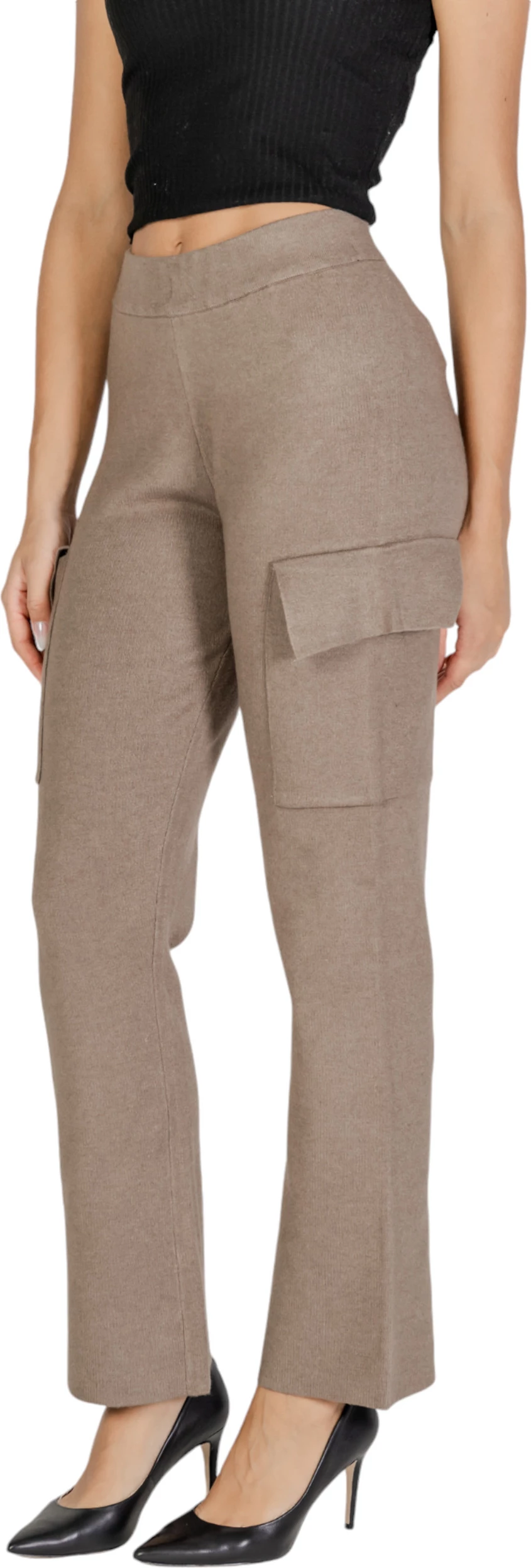 Pantallona Vila Clothes VICASSIE Cargo Knit 14098878 për femra, bezhë e errët [Madhësia: S]