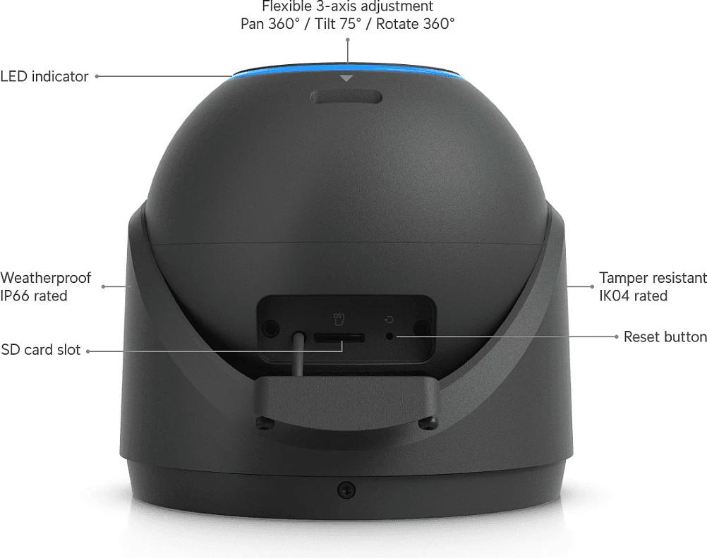 Kamerë sigurie Ubiquiti G6 Pro Turret, 360°, IP66, MicroSD, e zezë