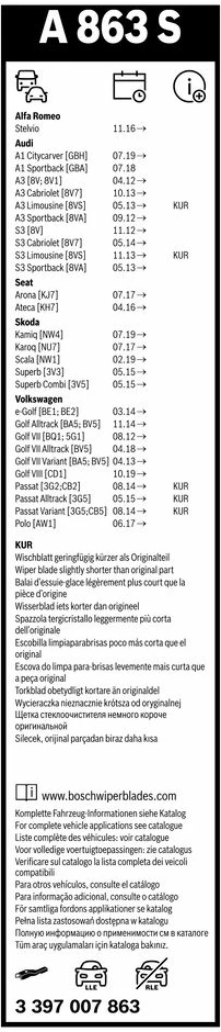 Fshirëse xhami për Audi/VW 65/45cm - Bosch