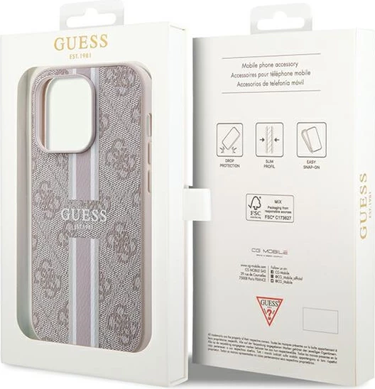 Mbështjellës Guess 4G Printed Stripes MagSafe për iPhone 15 Pro, Rozë