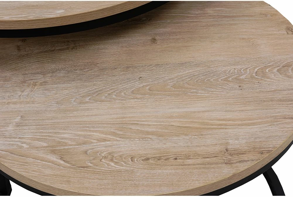 Set tavolinash kafeje MINO, 2 copë, sonoma decape, e zezë, 74x74x47