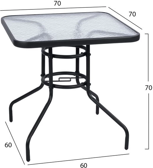 Tavolinë e jashtme katrore FIGO FH5036.01, ngjyrë gri, sipërfaqe tavoline metal-qelqi, 70x70x72H cm 6