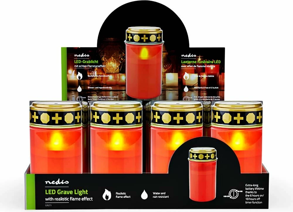Qiri LED Nedis GRLT1 12 cm Ø7.4 cm IP44 timer 6/18, i kuq, set 12 copë
