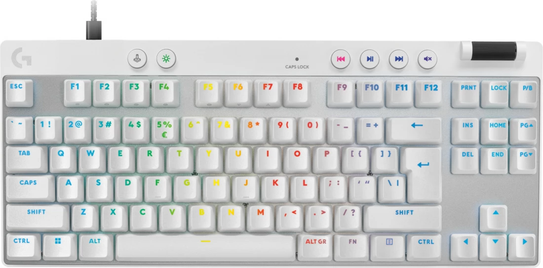 Tastierë gaming, Logitech G Pro X TKL 920-013242, US-Int layout, TKL, me butona multimedie dhe rrotë volumi, e bardhë