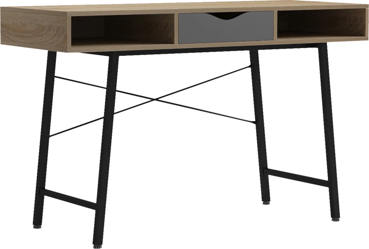 Tavolinë zyre Komo, ngjyrë sonoma-gri, këmbë metalike të zeza, 120x48x76cm