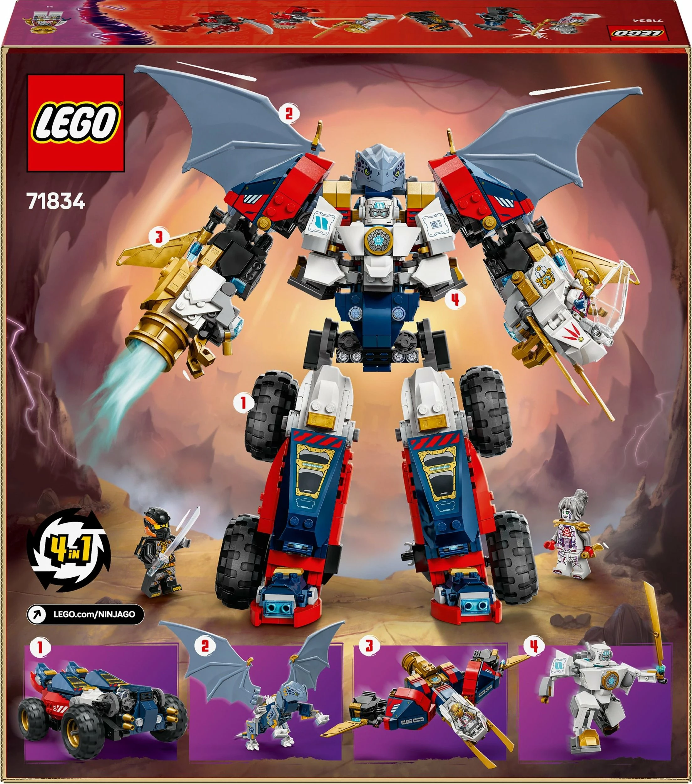 Set LEGO NINJAGO 71834 Zane’s Multifunctional Ultramech, 1187 pjesë, 9+, 4-në-1