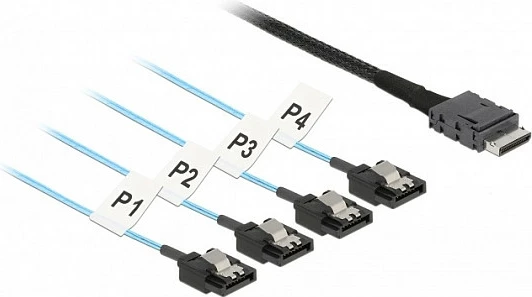 Kabllo DeLOCK OCuLink SFF-8611 në 4x SATA 7-pin, 0.5 m, 12 Gbit/s, e zezë