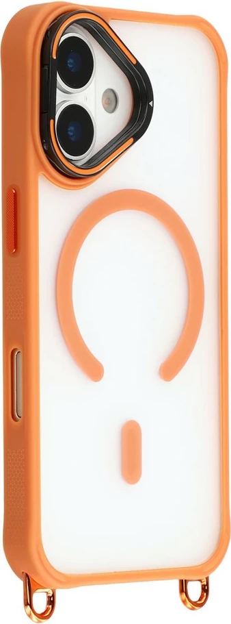 Mbështjellës Hurtel për iPhone 17, MagSafe, me litar crossbody të rregullueshëm, me stand te korniza e kamerës, portokalli
