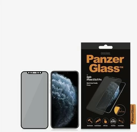 Xham mbrojtës PanzerGlass Super+ privacy për iPhone X/XS/11 Pro, me kornizë të zezë