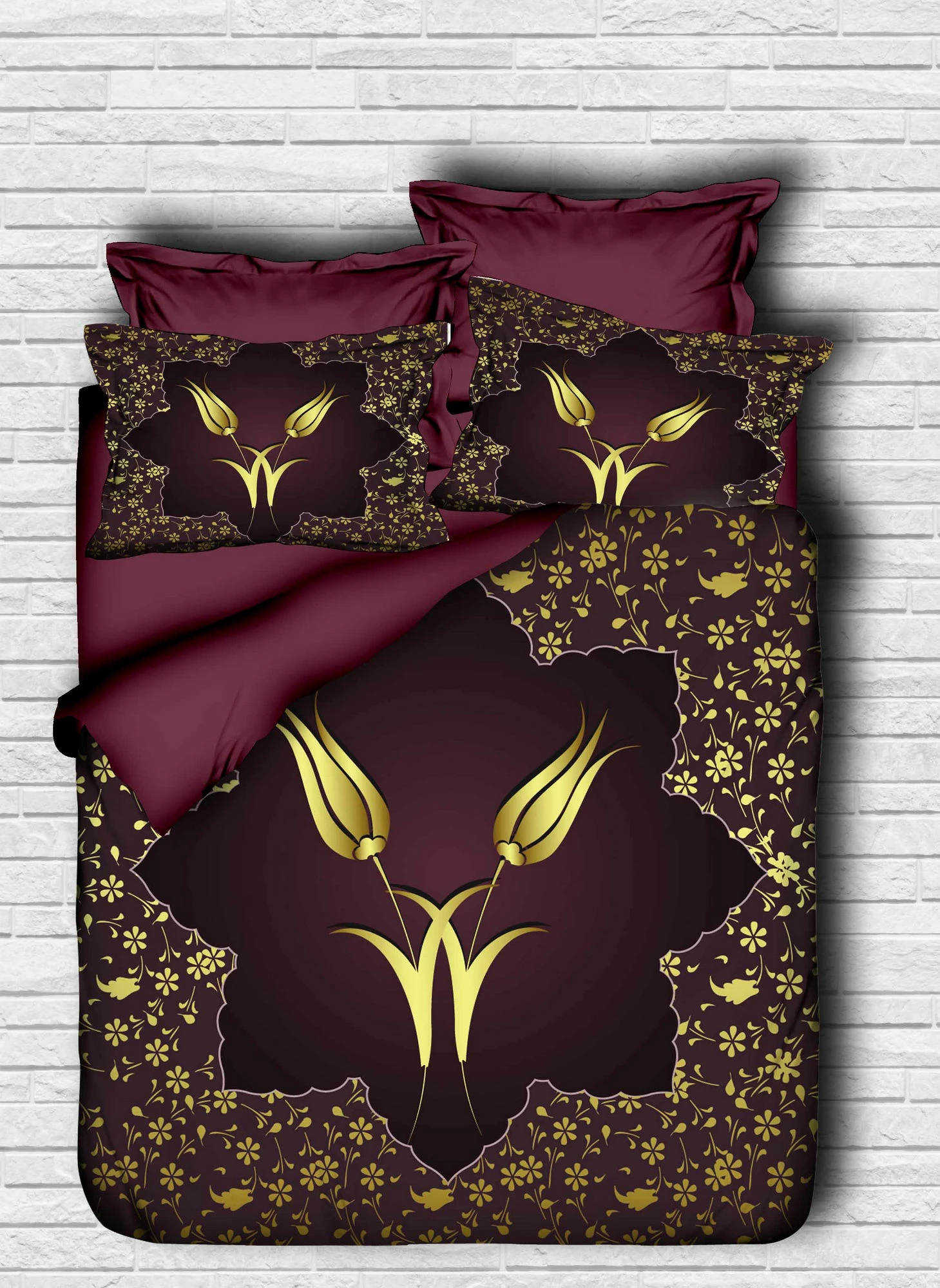 Set mbulesë për jorgan king size, L'essentiel, ngjyrë bordo dhe ari, 141