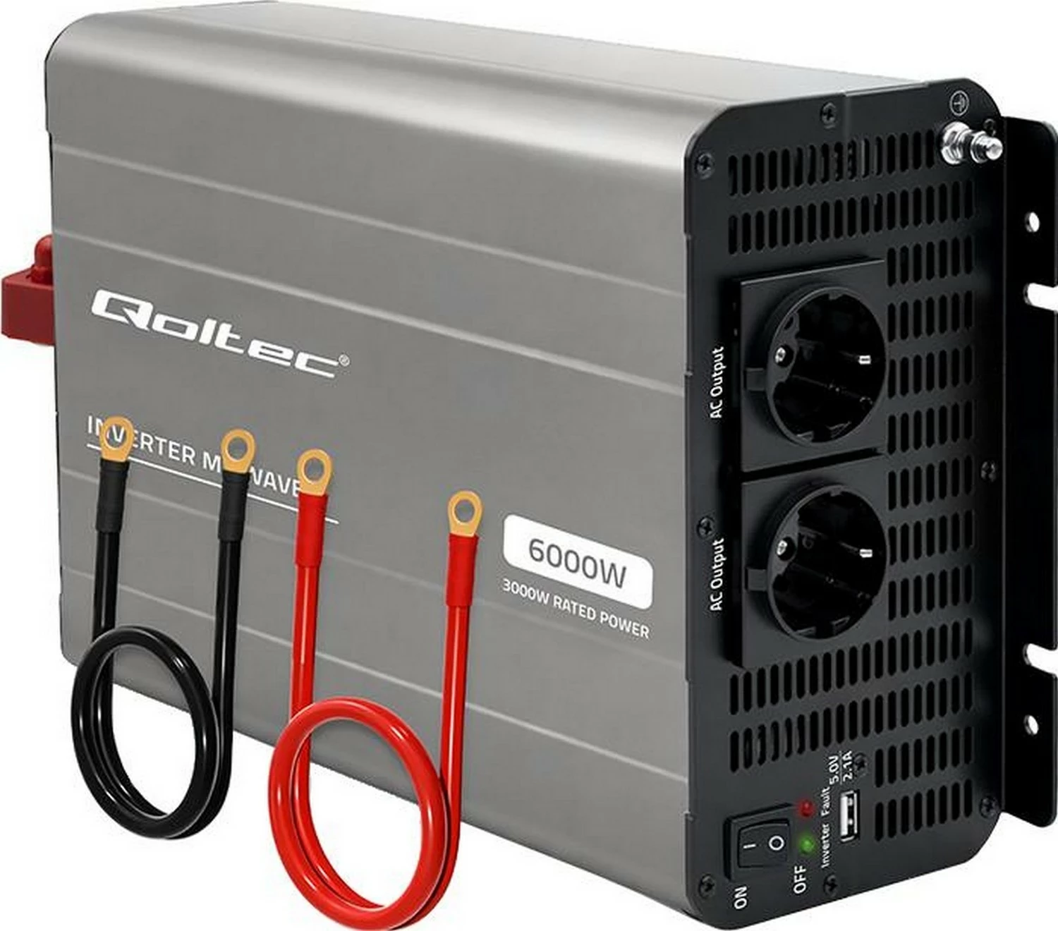 Inverter për makinë Qoltec MS Wave 12V në 230V, 3000/6000W, USB, hiri