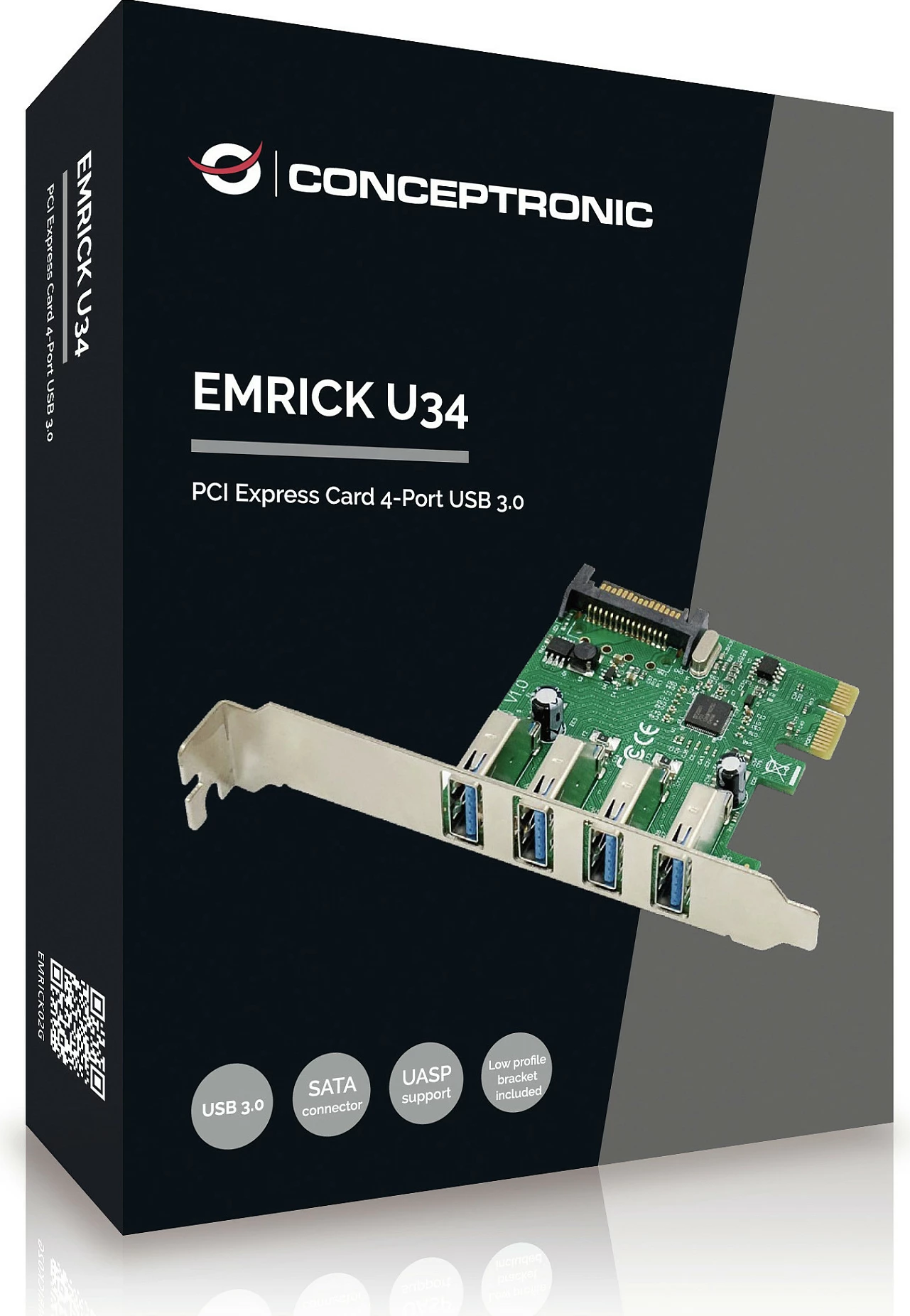 Kartë zgjerimi PCIe Conceptronic EMRICK U34, 4x USB-A 3.0 5Gbps, jeshile