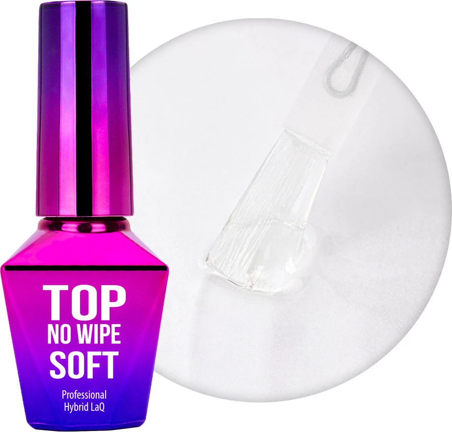 Top coat për thonj MollyLac Top No Wipe Soft për femra clear 10g