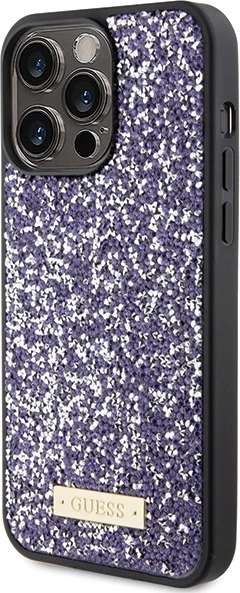 Mbështjellës Guess Rhinestone Metal Logo për iPhone 15 Pro Max, rozë