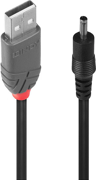 Kabllo rryme LINDY USB 2.0 USB-A në DC 3.5mm, 1.5m, 5V, e zezë