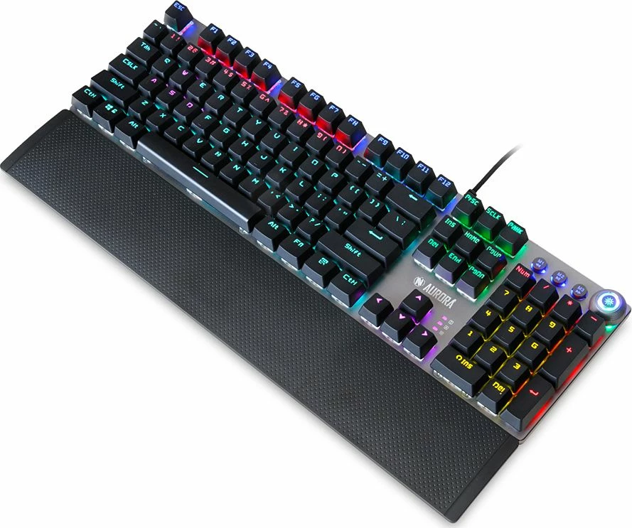 Tastierë mekanike iBOX Aurora K-3, RGB LED, KRGD Brown Switch, USB me kabllo, full-size 100%, me mbështetëse dore magnetike, argjend