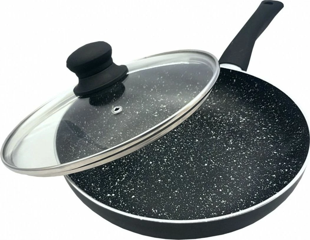 Tigan KingHoff KH 3959 28 cm veshje ceramic-mermer, për induksion, me kapak, i zi