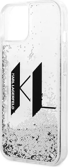 Mbështjellës Karl Lagerfeld KLHCP14SLBKLCS për iPhone 14, 6.1", hardcase, Liquid Glitter Big KL, argjendtë