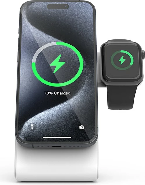 Karikues wireless 3-në-1, 20W CRONG MagSafe për iPhone, Apple Watch, AirPods, Bardhë
