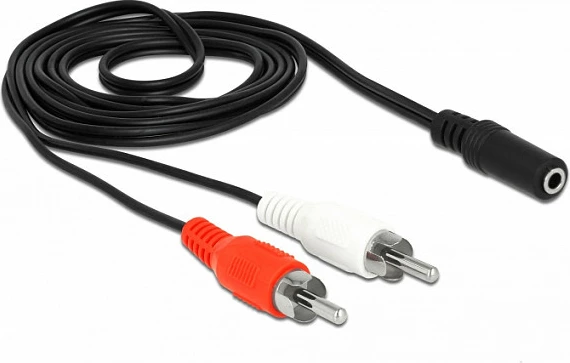 Kabllo audio DeLOCK 85808, 2x RCA (mashkull) në 3.5mm stereo (femër), 1.4 m, zi/kuqe/bardhë