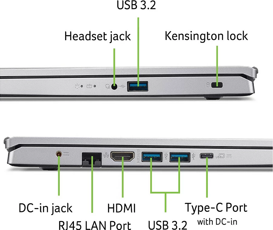 Laptop Acer Aspire Go 15 AG15-42P-R1VS, Ryzen 7 5825U, 8GB RAM Memorje, 512GB SSD, 15.6" FHD, Linux, Pure Silver