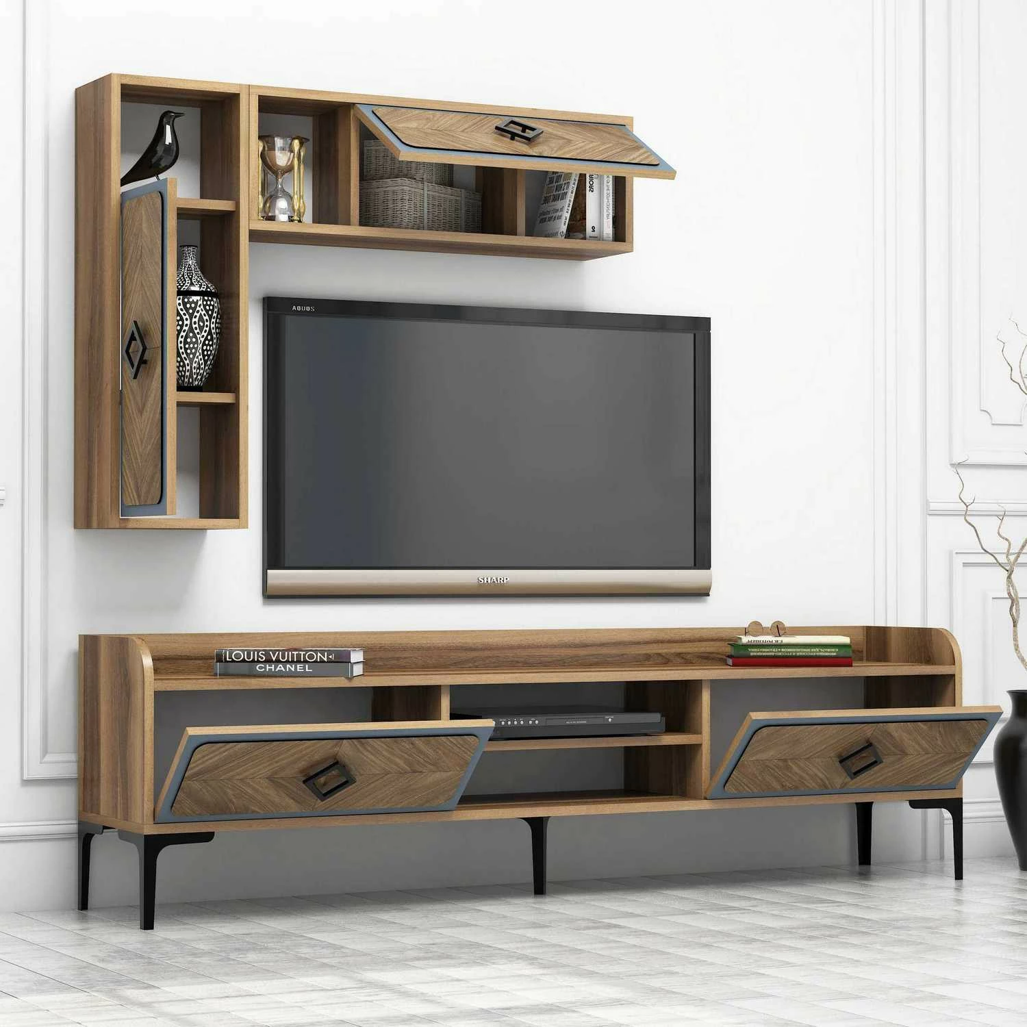 Komodë TV Hanah Home Samba, ngjyrë arre dhe blu