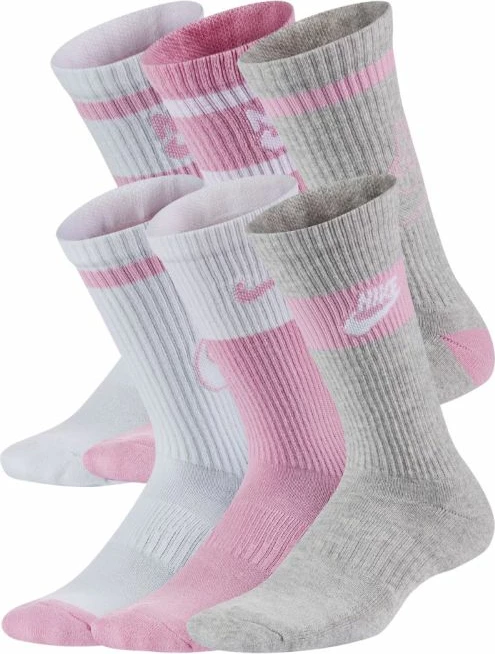 Çorape sportive Nike Everyday Cush Crew Youth CK7302 905, të bardha/rozë/gri, 6 palë