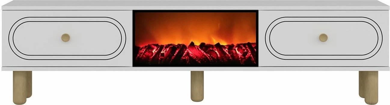 Komodë TV Skye Decor, Polen Bohem me oxhak dekorativ, e bardhë