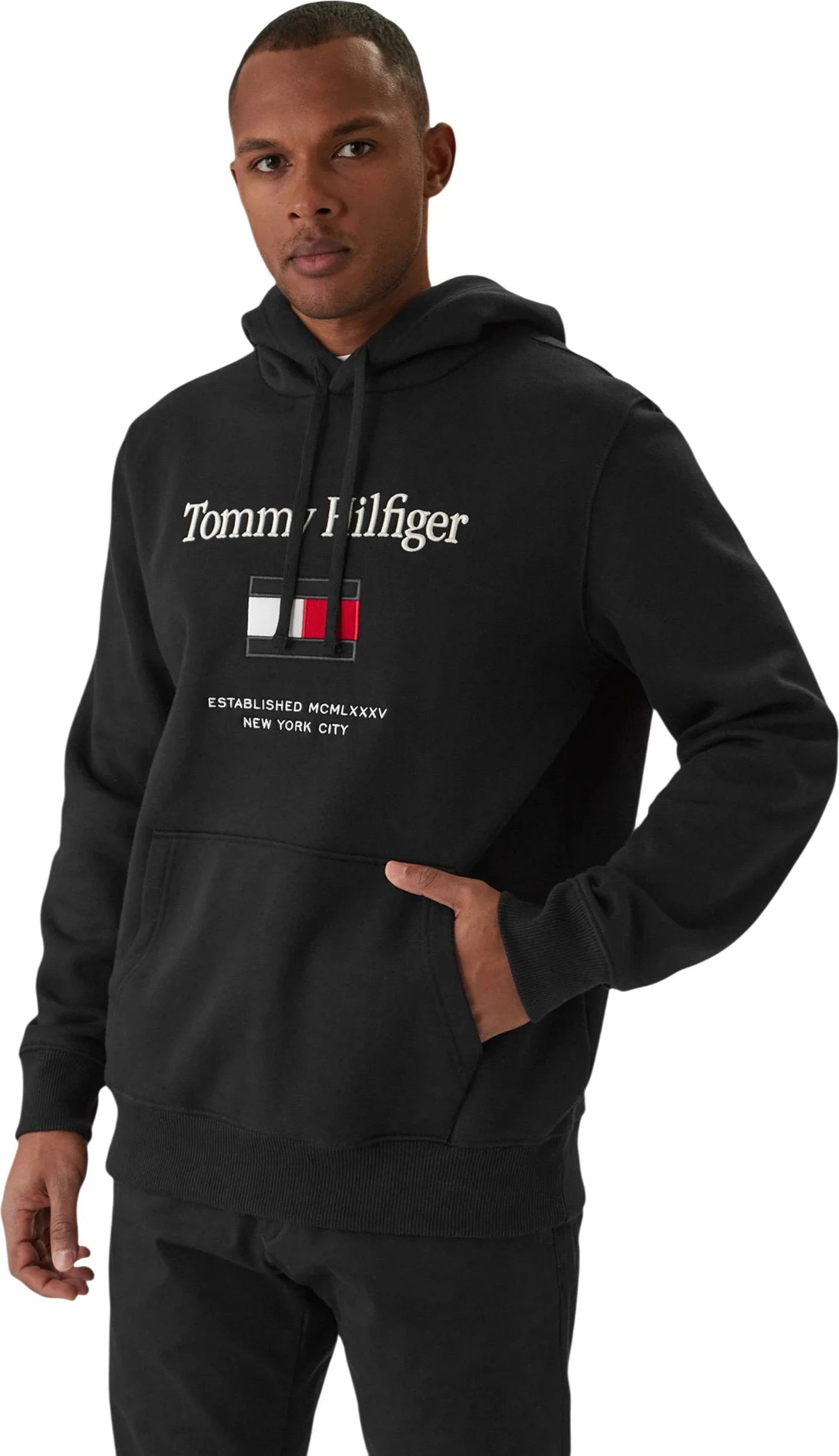Duks me kapuç Tommy Hilfiger MW0MW42735 për meshkuj, i zi