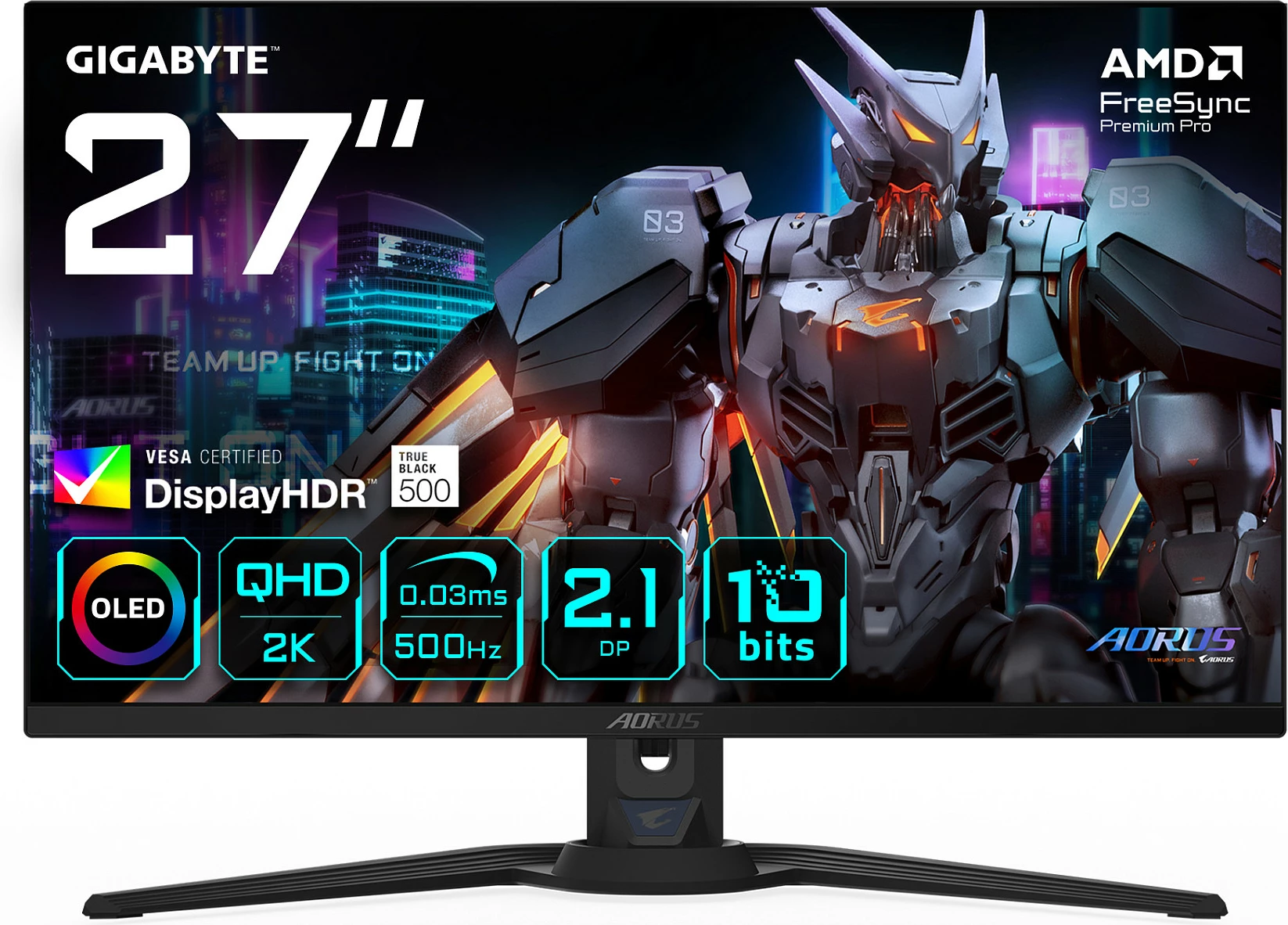 Monitor gaming Gigabyte AORUS FO27Q5P, 27", QHD, QD-OLED, 500Hz, 0.03ms, FreeSync Premium Pro, DisplayPort 2.1, i zi