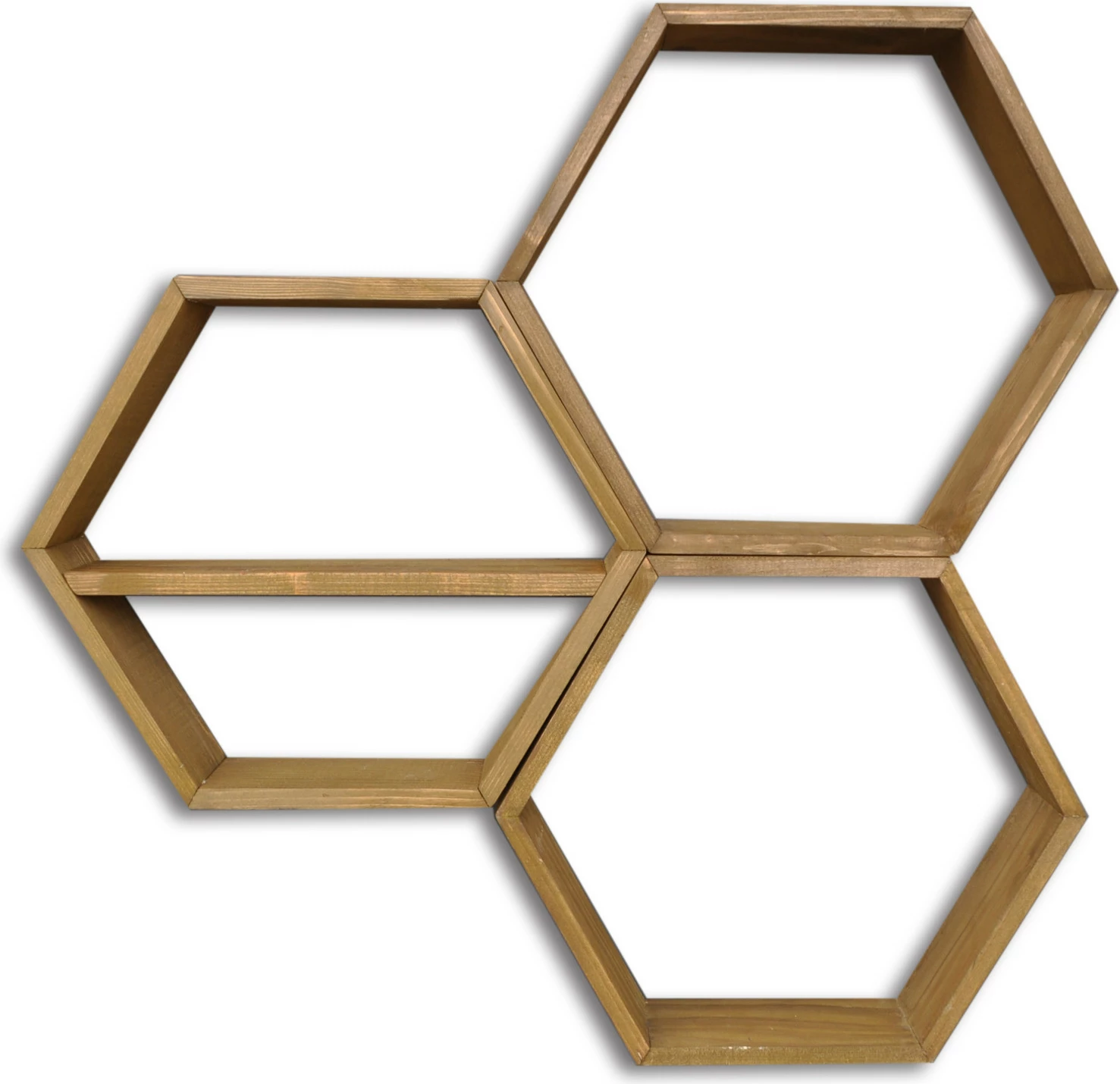 Raft muri prej druri, model hexagonal, ngjyrë arre, 3 copë, Hanah Home Hex004
