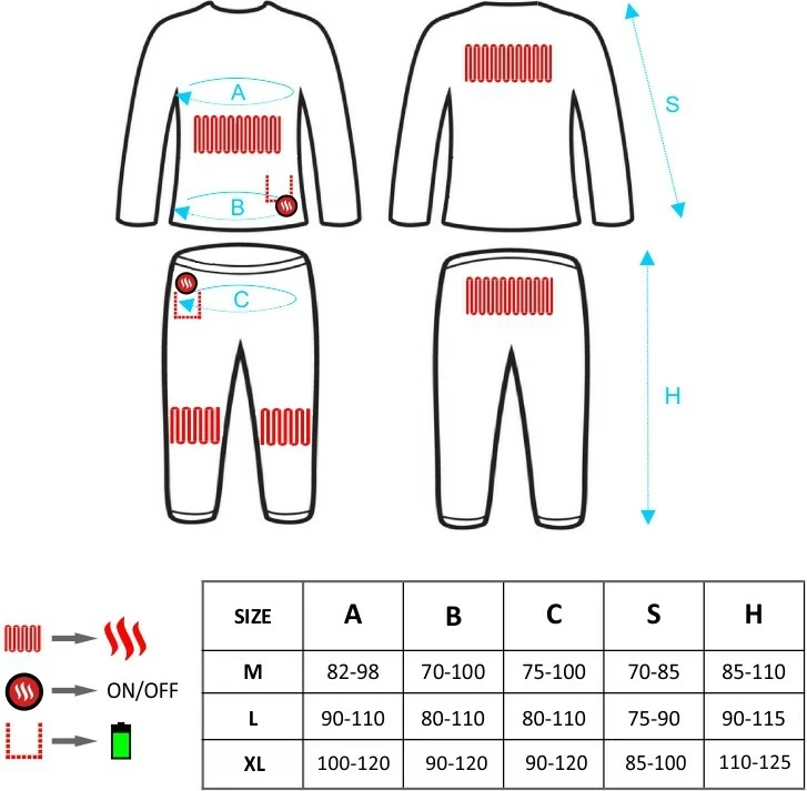 komplet rrobash të ngrohshme Glovii GXBXL, XL, 2x2600mAh (pantallona + bluzë me mëngë të gjata), e zezë
