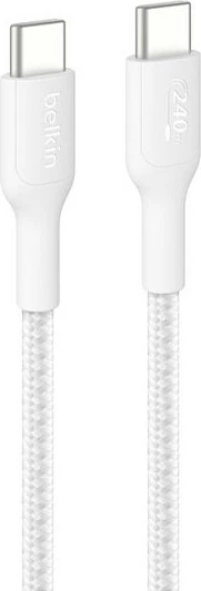 Kabllo USB-C në USB-C Belkin, 1m, 240W PD, e thurur, e bardhë