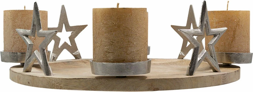 Mbajtës qirinjsh SACRO për festat e fundvitit, dru dhe alumin, argjend, 13x40x40 cm