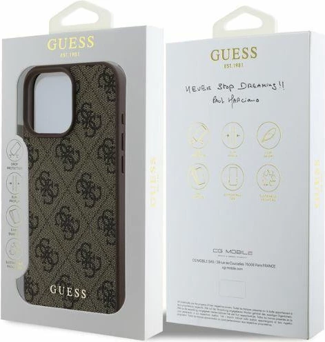 Mbështjellës Guess 4G Classic për iPhone 16 Pro, Kafe
