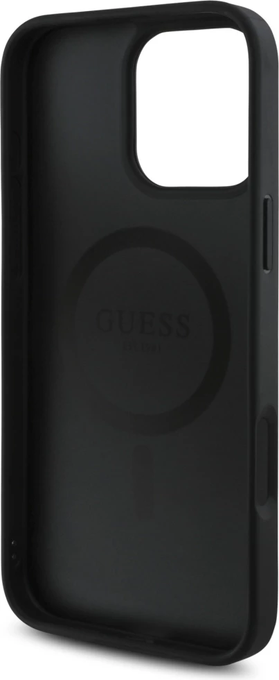 Mbështjellës Guess 4G Small Classic MagSafe për iPhone 16 Pro Max, i zi