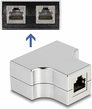 Adapter RJ45 Splitter DeLOCK T, 1x RJ45 në 2x RJ45, Cat5e STP, argjendtë