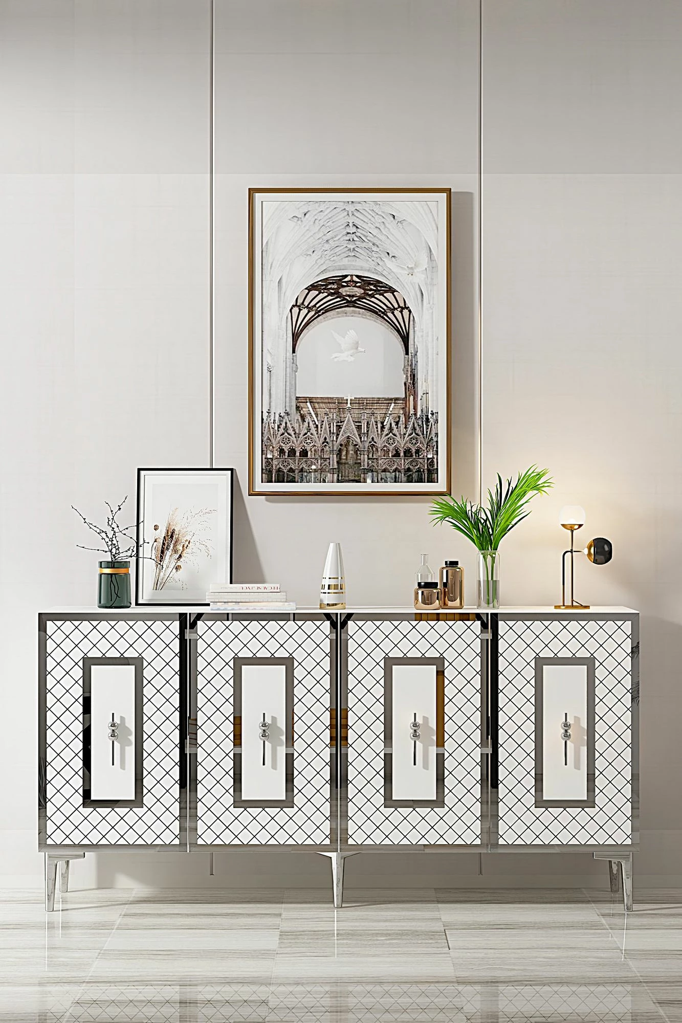 Konsol Skye Decor, Puma 150, e bardhë, argjend
