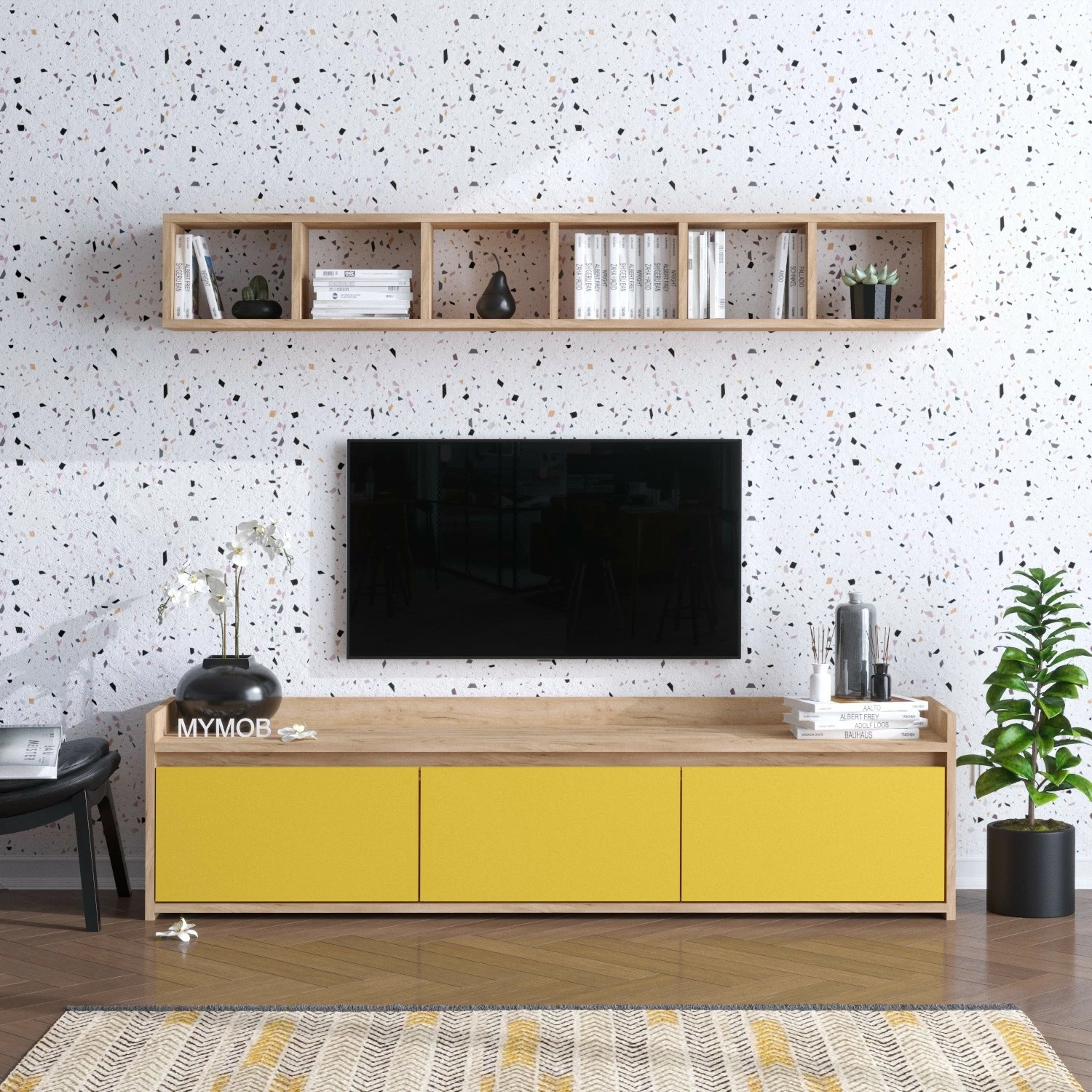 Njësi TV Hanah Home, AVAN, ngjyrë lis dhe e verdhë