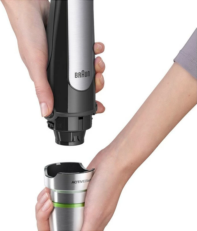 Blender dore Braun MQ7035X, 1000W, gotë 0.6L, grirës 0.5L, rrahëse, zezë/çelik satin