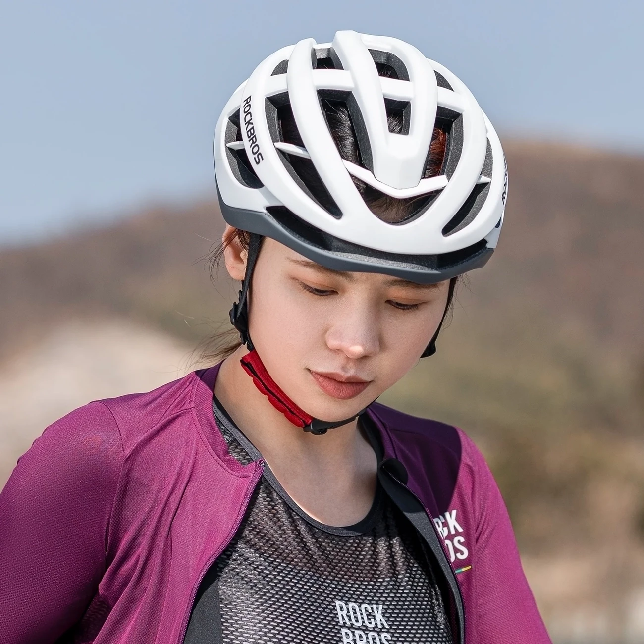 Helmet biçiklete Rockbros HC-58WG-L, 58-61 cm, PC+EPS, bardhë-hiri