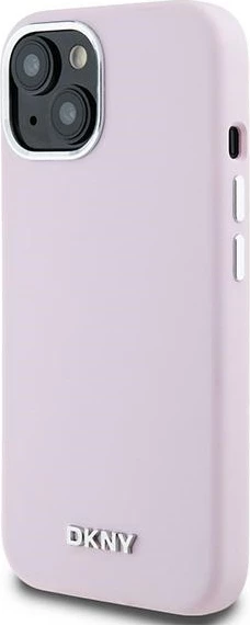 Mbështjellës DKNY Liquid Silicone Small Metal Logo MagSafe për iPhone 15 Plus / 14 Plus, Rozë
